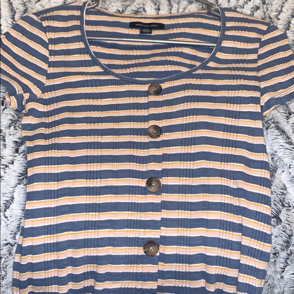 This cute blue, yellow, and pink top!